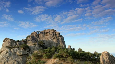 Cloudy sky over the mountains and the sea. Hell, Noviy Svet, Crimea, Russia Stock Footage 41840383