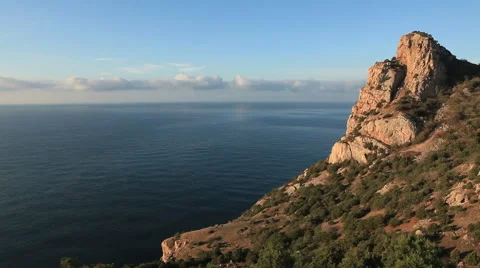 Cloudy sky over the mountains and the sea. Balaklava, Crimea, Russia Stock Footage 42685443