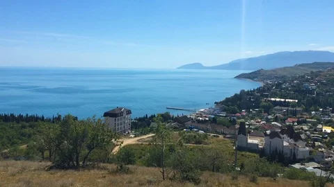 Cloudy sky over the mountains and the sea. Crimea, Russia. Stock Footage 76605364
