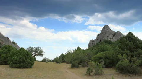 Cloudy sky over the mountains Karaul Oba. Noviy Svet, Crimea, Russia. Full HD Video stock 41840423