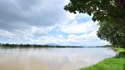 Cloudy Sky Over River Landscape Timelapse Stock Footage 327066609