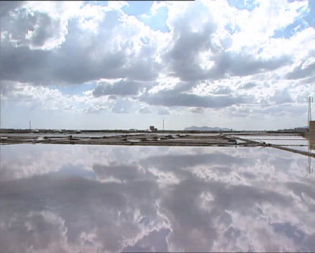 CLOUDY SKY over the salt pan panoramic shot Stock Footage 24718510