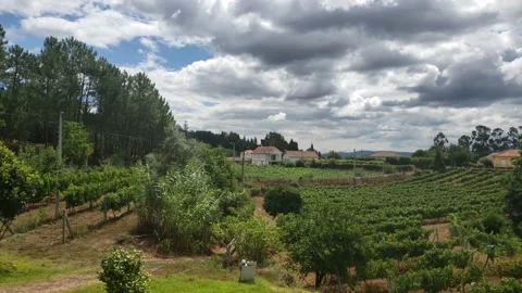 Cloudy sky over small European rural village, in a Timelepsed  video Video stock 206796459