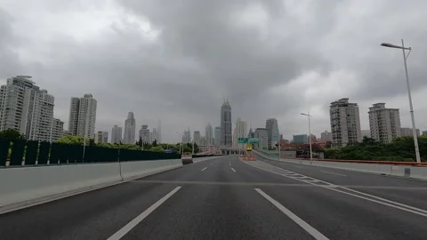 Cloudy Sky Overpass in Shanghai is under lockdown Stock Footage 190786915