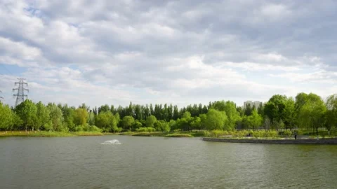 Cloudy sky park lake Stock Footage 195456533