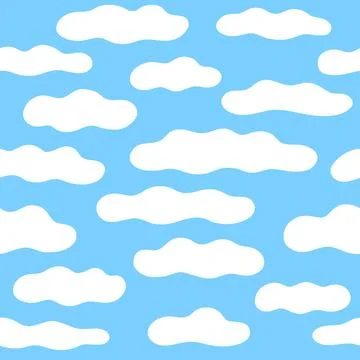 Cloudy sky seamless pattern. Hand drawn vector clouds illustration on blue. Stockillustratie