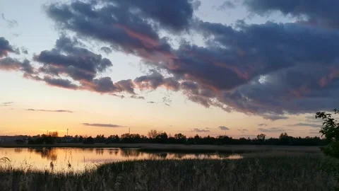 Cloudy sky, sky after sunset, birdsong Stock Footage 130876715