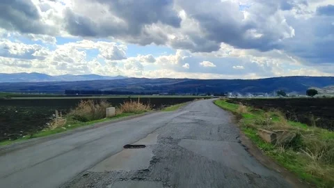 Cloudy Sky, Sky from inside the Car, Sky on a Country Road, Sunny Day Clouds Stock Footage 165329807