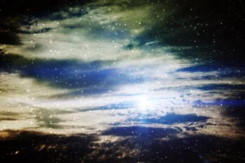 Cloudy sky with stars Stock Illustration