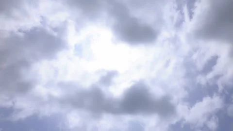 Cloudy sky with sun halo effect, featuring dramatic cloud movement and bright Stock Footage 328214440