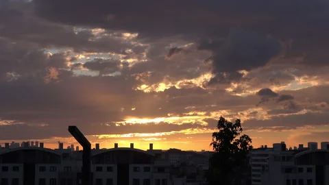 Cloudy sky at sunset over city, Turkey Stock Footage 165139959