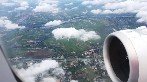 Cloudy Sky View look from airplane window Stock Footage 116955591
