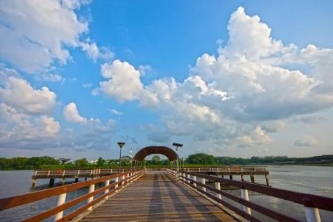 A cloudy sky view at Lower Seletar Reservoir, Singapore. Stock Photos