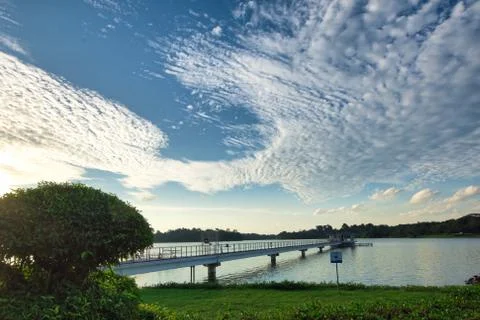 A cloudy sky view at Lower Seletar Reservoir, Singapore. Stock Photos