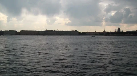 Cloudy sky, water and boat Stock Footage 38707543
