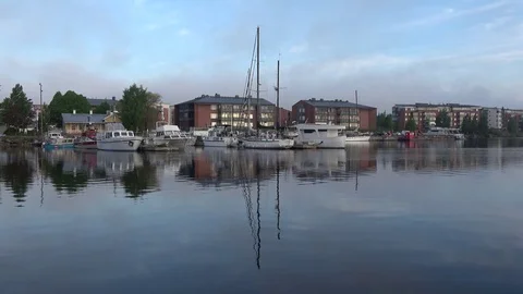 Cloudy summer morning in the harbour of Lappeenranta. Finland Stock Footage