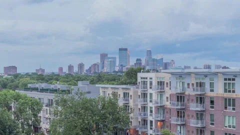 A Cloudy Summer Timelapse over Minneapolis Cityscape Video stock 144396709
