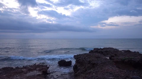 Cloudy sunrise on the coast of Oropesa del Mar Stock Footage 116392753
