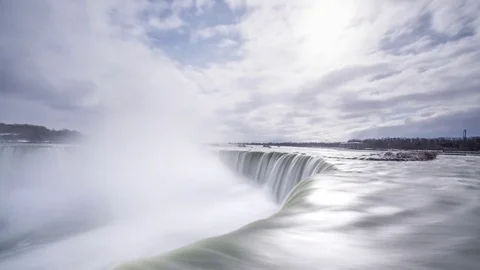 Cloudy sunrise at Niagara Falls from Canada. Stock Footage 73276970