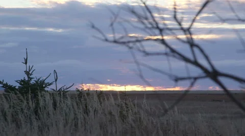 Cloudy sunrise rack focus Stock Footage 32535901