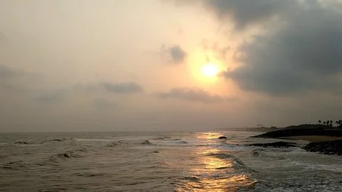 Cloudy Sunrise on Sea wave Stock Footage 108272147