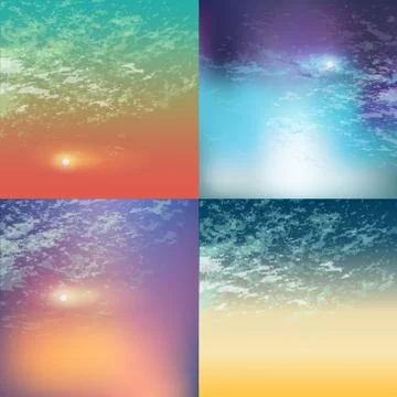Cloudy sunset and moonlight sky illustration vector set Stock Illustration