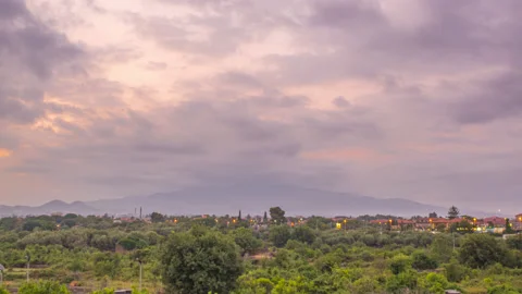 Cloudy Sunset With Etna In The Background Time Lapse 4K HDR Stock Footage 135361806