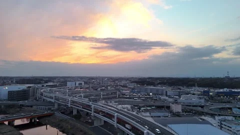 Cloudy Sunset Highway | Interchange | Japan - 4K Aerial Video Stock Footage 333195434
