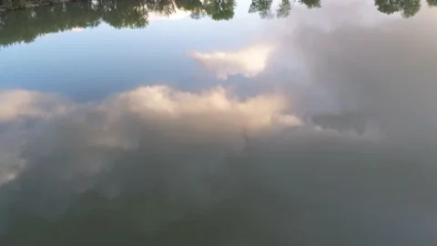 Cloudy sunset in lake - Drone camera moves up and forward Stock Footage 137860122