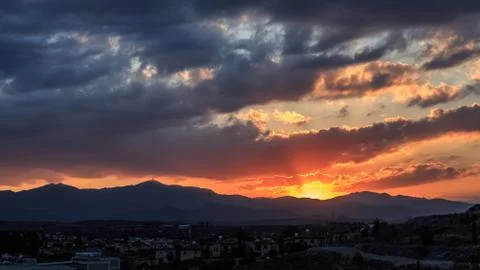 Cloudy sunset landscape in Cyprus Stock Photos