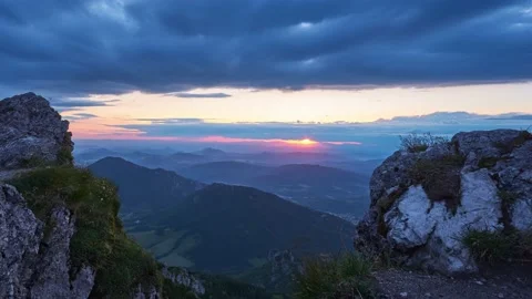 Cloudy sunset on the mountains Stock Footage 221790584