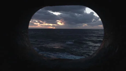 Cloudy sunset in the open sea - view from the hawse. Stock Footage 90679280