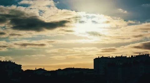 Cloudy Sunset over City Stock Footage 59784900
