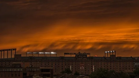 Cloudy Sunset Over Oriole Park at Camden Yards Timelapse Stock Footage 82074989