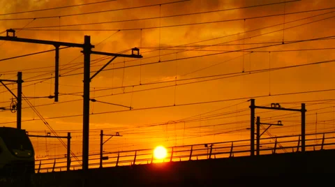 Cloudy sunset over the railway track. Stock Footage 64544882