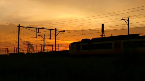 Cloudy sunset over the railway track. Stock Footage 64545678
