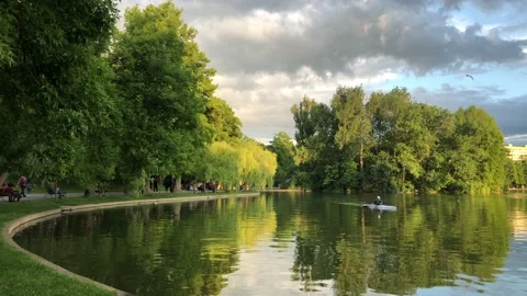 Cloudy sunset in the park 库存影片 131182310