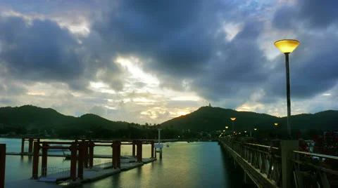 Cloudy sunset on the pier - FullHD Stock Footage 24686617