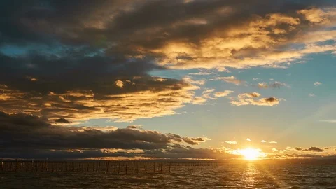Cloudy sunset at the sea Time-Lapse nature background Stock Footage 92157451