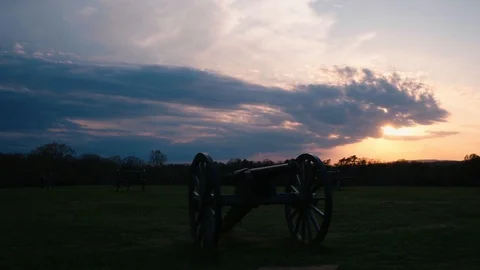 Cloudy Sunset Sliding Shot of Canons at Manassas Battlefield Stock Footage 88792311