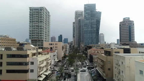 Cloudy Tel Aviv Rothshild Ave Crane Up Stock Footage 89829054