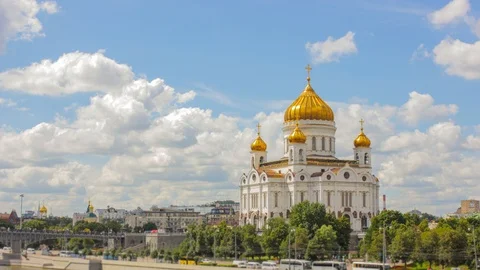 Cloudy timelapse Cathedral of Christ the Saviour of Moscow Russia Stock Footage 97184142