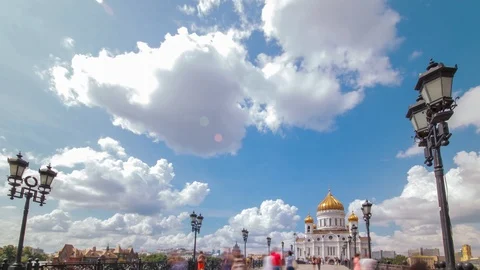 Cloudy timelapse Cathedral of Christ the Saviour of Moscow Russia Stock Footage 97184147