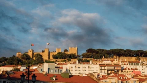Cloudy timelapse of Saint George Castle at sunset Stock Footage 97720675