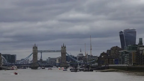 Cloudy Tower Bridge with the City of London Stock Footage