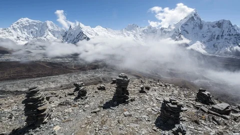 Cloudy view from Chukhung Ri pre summit Stock Footage 121489456