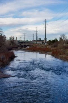 Cloudy View in Colorado with a river Stock Photos