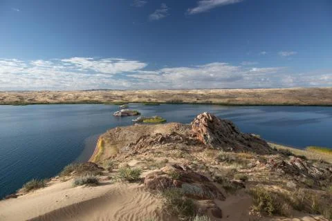 Cloudy view on a mountain lake. Mongolia Stock Photos