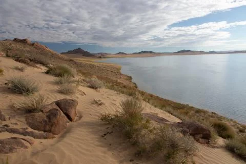 Cloudy view on a mountain lake. Mongolia Stock Photos