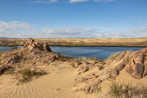 Cloudy view on a mountain lake. Mongolia Stock Photos